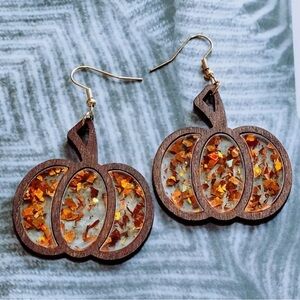 PRICE REDUCED NEW Fall Wooden Pumpkin Drop Earrings